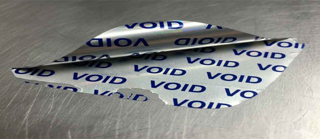 Etiqueta de seguridad con la palabra VOID