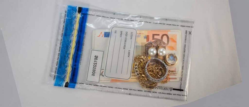 Bolsa desechable para valores, dinero y joyas